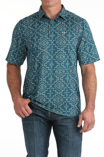 Pard's Western Shop Cinch Men's Blue Aztec Print Arenaflex Polo Shirt