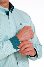 Men's Cinch Turquoise/White Micro Stripe TENCEL Button-Down Shirt