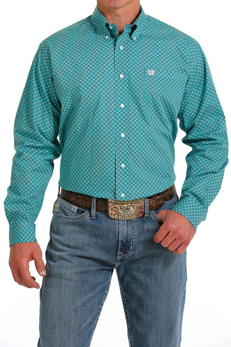 Pard's Western shop Men's Cinch Turquoise/White Medallion Print Button-Down Shirt
