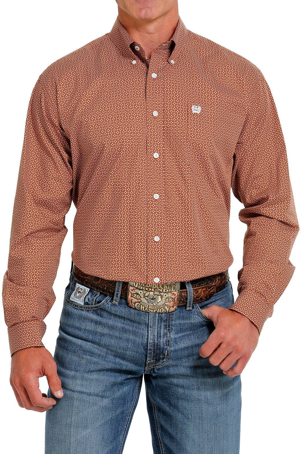 Pard's Western Shop Cinch Men's Brown/Cream Geometric Print Button-Down Shirt
