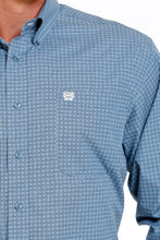 Cinch Blue Square Geometric Print Button-Down Shirt for Men