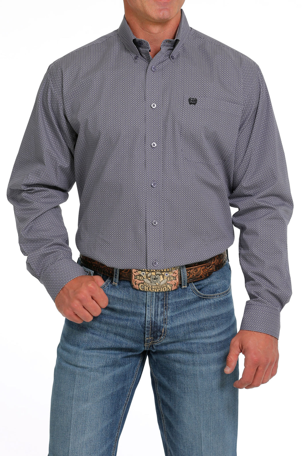Pard's Western Shop Cinch Purple/White Diamond Print Button-Down Shirt for Men