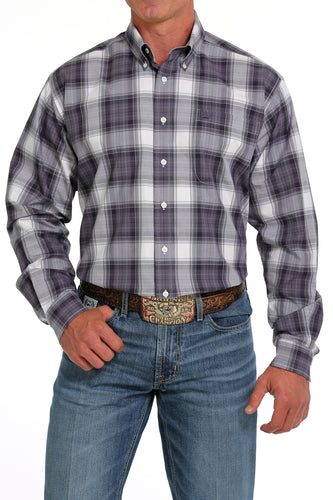 Pard's Western Shop Cinch Purple/White Plaid Button-Down Shirt for Men