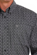 Cinch Black/White Geometric Print Stretch Button-Down Shirt for Men