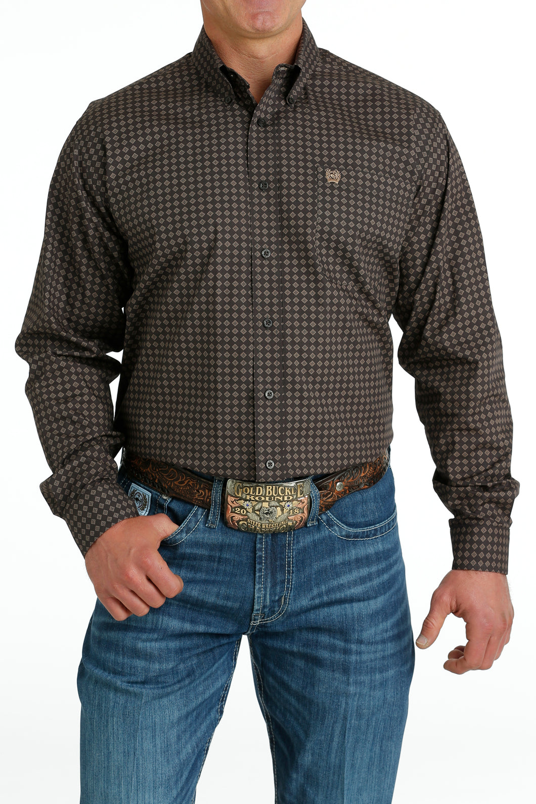Pard's Western Shop Men's Cinch Brown Diamond Print Button-Down Shirt