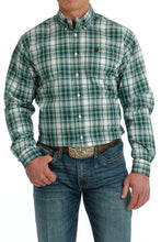 Pard's Western shop Cinch Turquoise/White Plaid Button-Down Shirt for Men