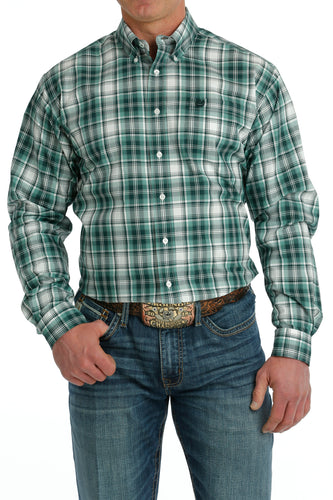 Pard's Western shop Cinch Turquoise/White Plaid Button-Down Shirt for Men