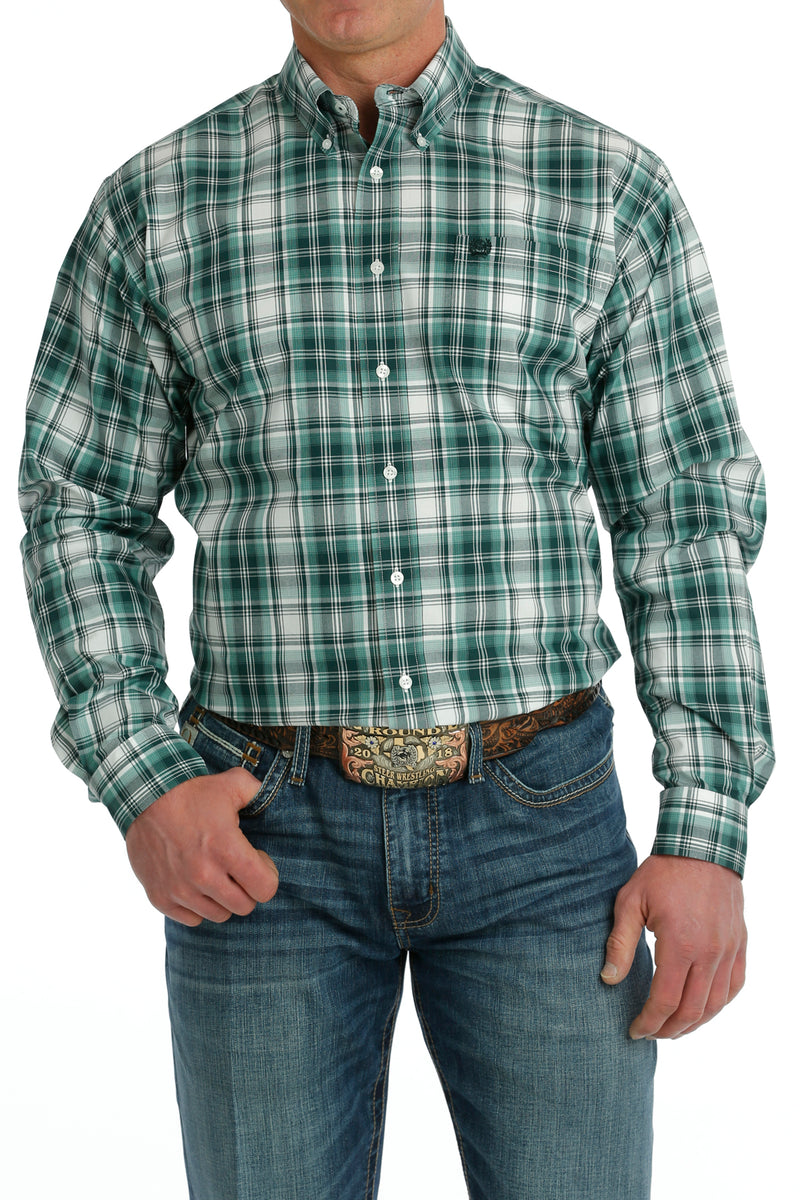 Cromoncent Men's Plaid Flannel Shirt - Buffalo Check Button Down, Teal White, Size X-Large