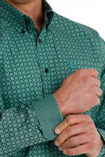 Cinch Green Geometric Print Button-Down Shirt for Men