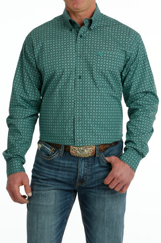 Pard's Western Shop Cinch Green Geometric Print Button-Down Shirt for Men