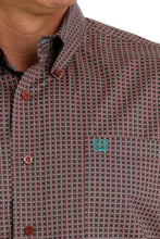 Cinch Burgundy Geometric Print Button-Down Stretch Shirt for Men