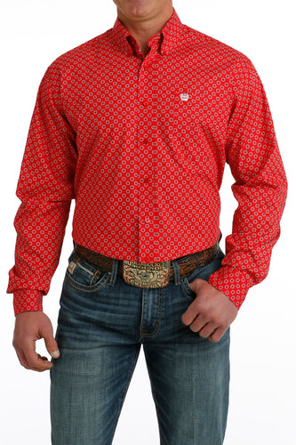 Pard's Western Shop Cinch Red/White Medallion Print Button-Down Shirt for Men