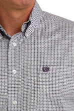 Cinch Purple & White Geometric Square Print Button-Down Shirt for Men