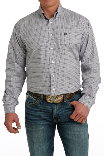 Pard's Western Shop Cinch Purple & White Geometric Square Print Button-Down Shirt for Men