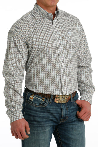 Pard's Western Shop Cinch Men's Brown/Tan Multi Geometric Circle Print Button-Down Stretch Shirt