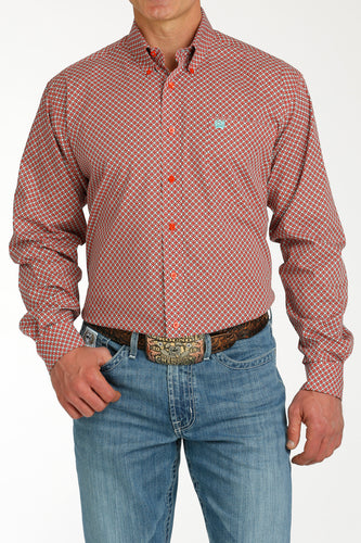 Pard's Western Shop Cinch Red & Turquoise Geometric Diamond Print Button-Down Shirt for Men