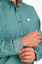 Cinch Green & White Geometric Print Button-Down Shirt for Men