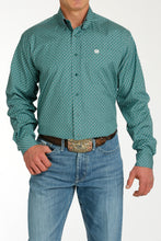 Pard's Western Shop Cinch Green & White Geometric Print Button-Down Shirt for Men