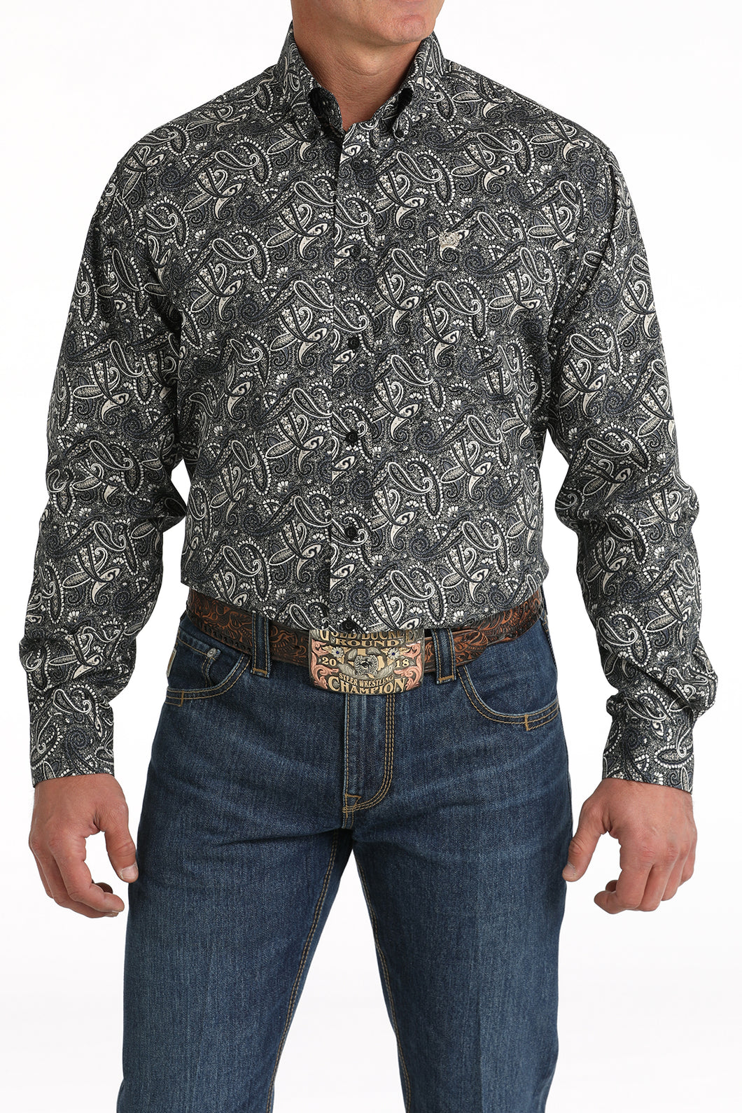 Cinch Black/Blue/White Paisley Print Button-Down Shirt for Men Cinch Black/Blue/White Paisley Print Button-Down Shirt for Men