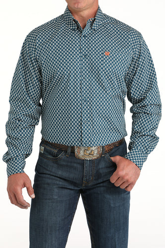 Pard's Western Shop Cinch Men's Teal Geometric Print Button-Down Shirt