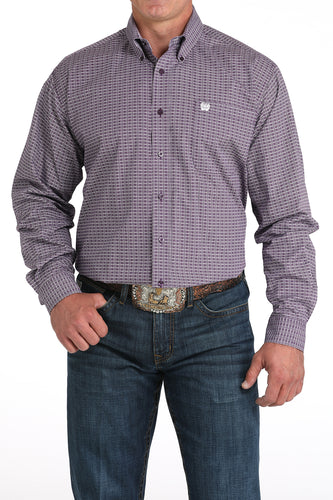 Pard's Western Shop Cinch Men's Purple/White Geometric Print Button-Down Shirt