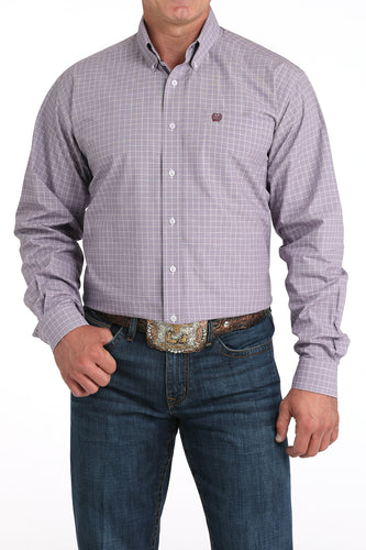 Pard's Western Shop Cinch Men's Light Purple/White Box Plaid Button-Down Shirt