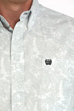 Cinch Men's White/Gray Paisley Print Button-Down Shirt