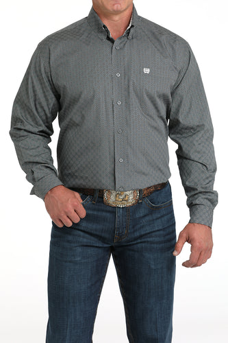 Pard's Western Shop Cinch Men's Gray/White Geometric Print Button-Down Shirt
