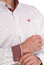 Cinch Red/White/Black Pinstripe TENCEL Cotton Button-Down Shirt for Men
