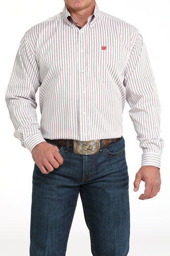 Pard's Western Shop Cinch Red/White/Black Pinstripe TENCEL Cotton Button-Down Shirt for Men