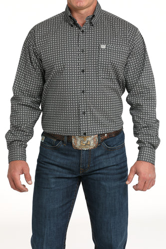 Pard's Western Shop Cinch Men's Black/White Geometric Print Button-Down Stretch Shirt