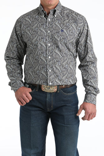 Pard's Western Shop Cinch Gray Paisley Print Button-Down Shirt for Men