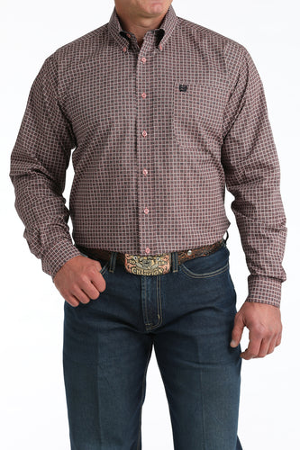 Pard's Western Shop Cinch Men's Burgundy/Pink Weave Print Button-Down Shirt