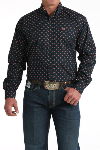 Pard's Western Shop Cinch Men's Dark Navy Geometric Print Button-Down Shirt
