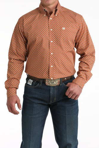 Pard's Western Shop Cinch Men's Light Brown Geometric Print Button-Down Shirt