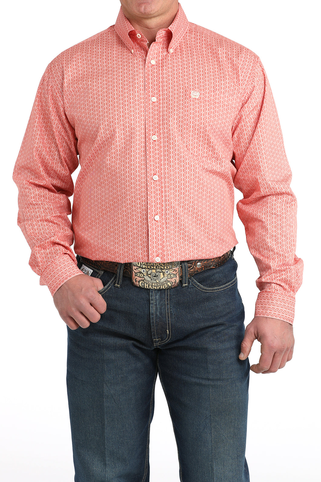 Pard's Western Shop Cinch Men's Red/White Chain Print Button-Down Shirt