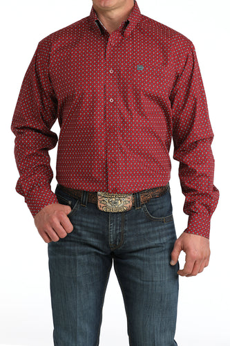 Pard's Western Shop Cinch Men's Red Geometric Print Button-Down Shirt