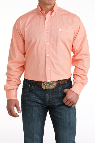 Pard's Western Shop Cinch Men's Orange Geometric Print Button-Down Stretch Shirt