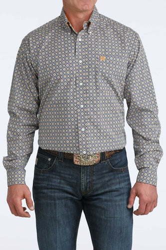Pard's Western Shop Cinch Men's Royal Blue/Gold Geometric Print Button-Down Shirt