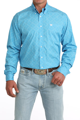 Pard's Western Shop Cinch Men's Blue Geometric Print Button-Down Shirt