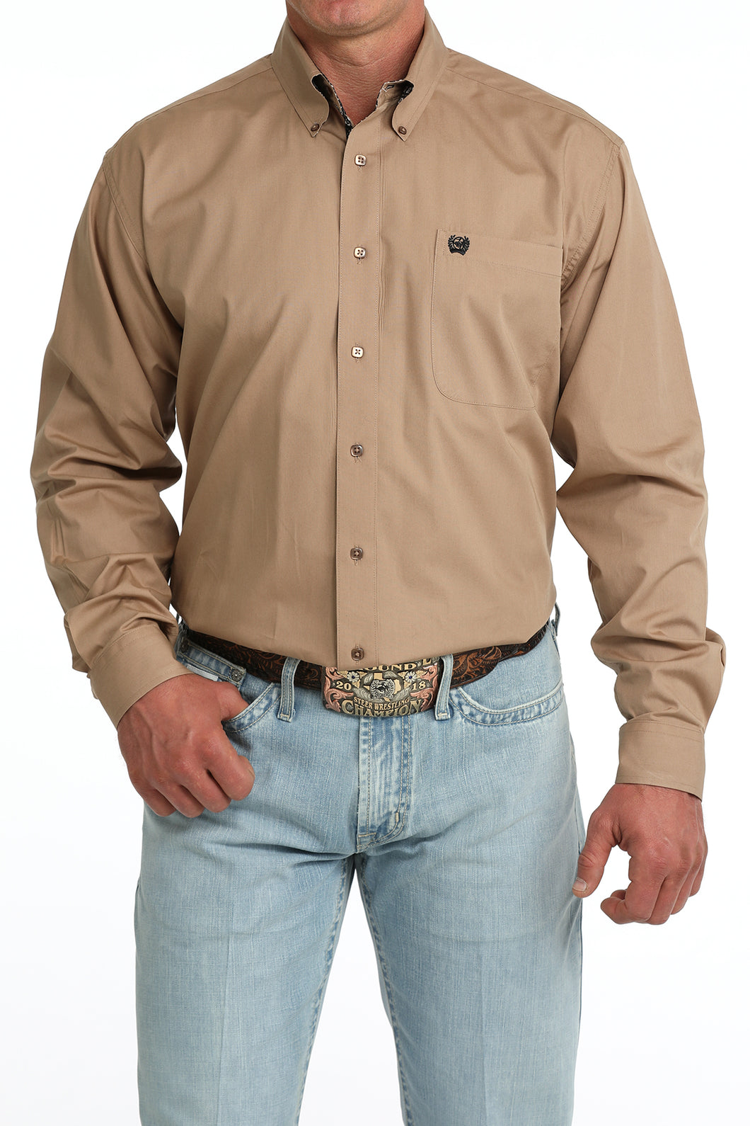 Pard's Western shop  Cinch Men's Solid Khaki Button-Down Shirt