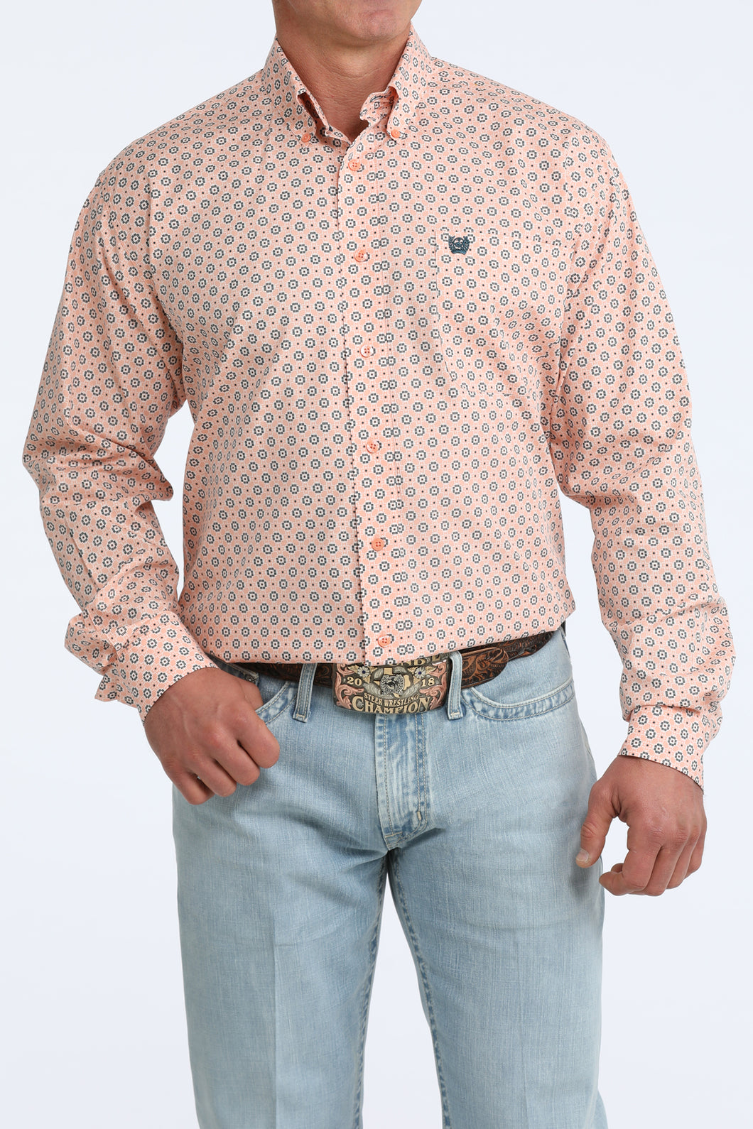 Pard's Western shop Cinch Men's Coral Geometric Print Button-Down Shirt