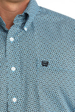 Cinch Men's Blue Geometric Print Short Sleeve Button-Down Shirt
