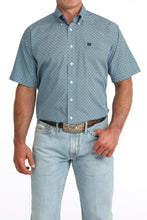 Pard's Western Shop Cinch Men's Blue Geometric Print Short Sleeve Button-Down Shirt
