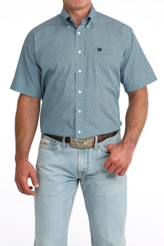 Pard's Western Shop Cinch Men's Blue Geometric Print Short Sleeve Button-Down Shirt