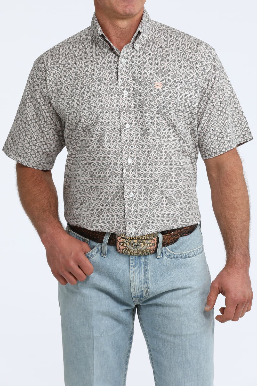 Cinch Men's Light Multi Color Aztec Print Short Sleeve Button-Down Shirt