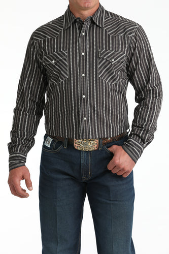 Pard's Western Shop Cinch Men's Brown Stripe Print Modern Fit Western Snap Shirt