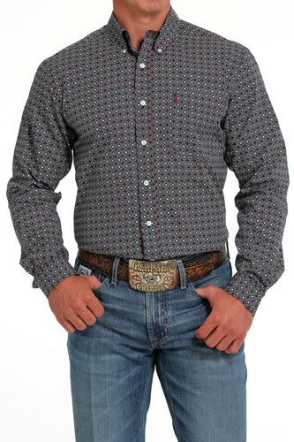 Pard's Western Shop Cinch Blue Square Geometric Print Button-Down Shirt for Men