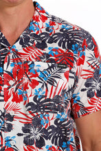 Cinch Red/White/Blue Tropic Print Short Sleeve Button-Down Camp Shirt for Men