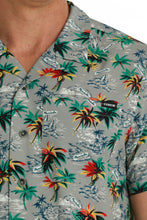 Cinch Gray Tropic Print Short Sleeve Button-Down Camp Shirt for Men